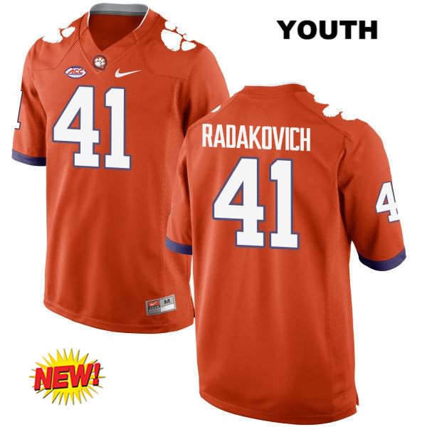Youth Clemson Tigers #41 Grant Radakovich Stitched Orange New Style Authentic Nike NCAA College Football Jersey FUE1146DD